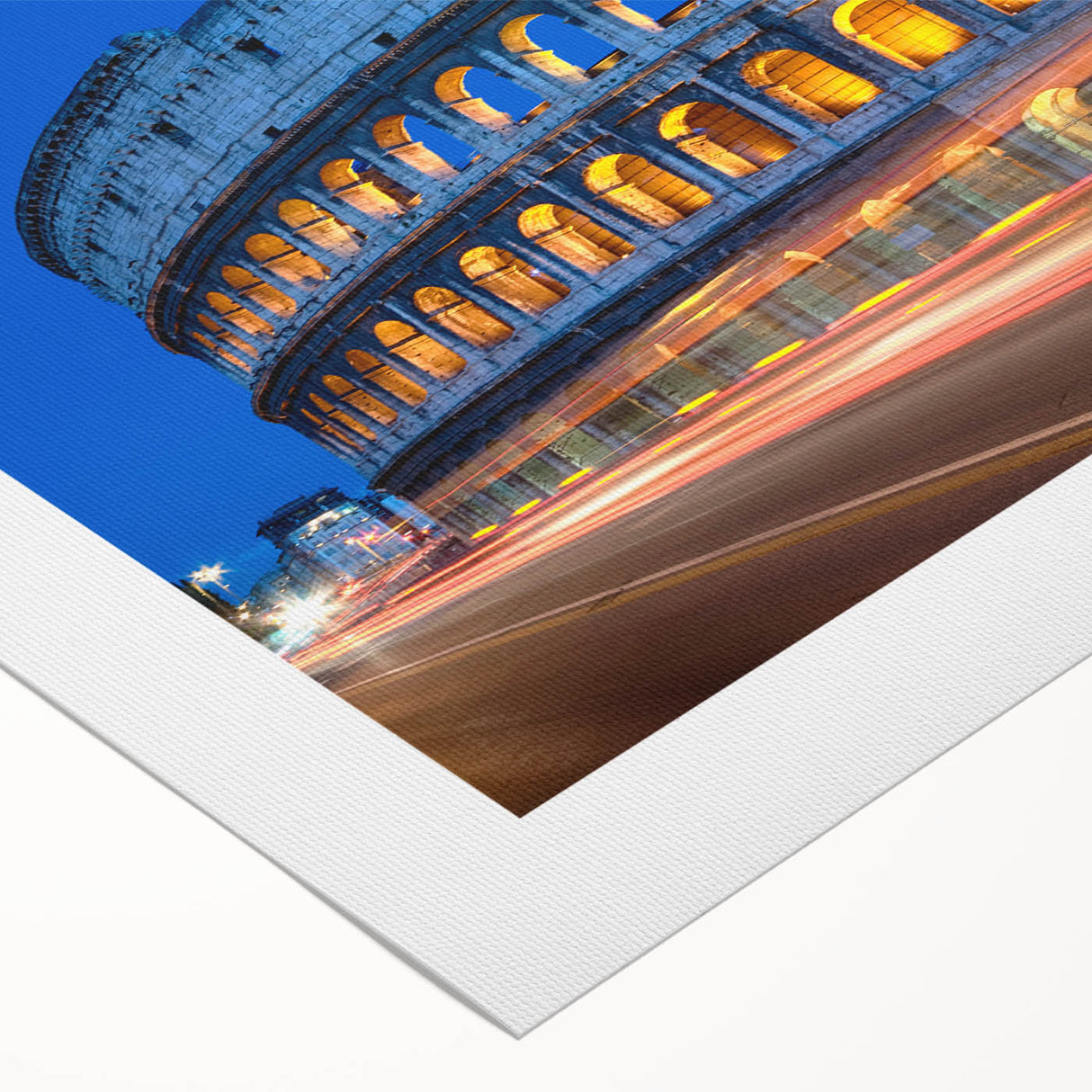 Art deco poster of the Colosseum in muted sepia tones on rolled canvas, ideal for dining room wall art.