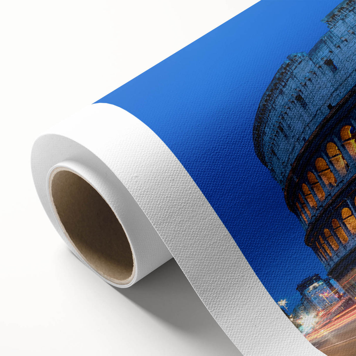 Art deco poster of the Colosseum in muted earth tones on rolled canvas, ideal for nursery wall art.