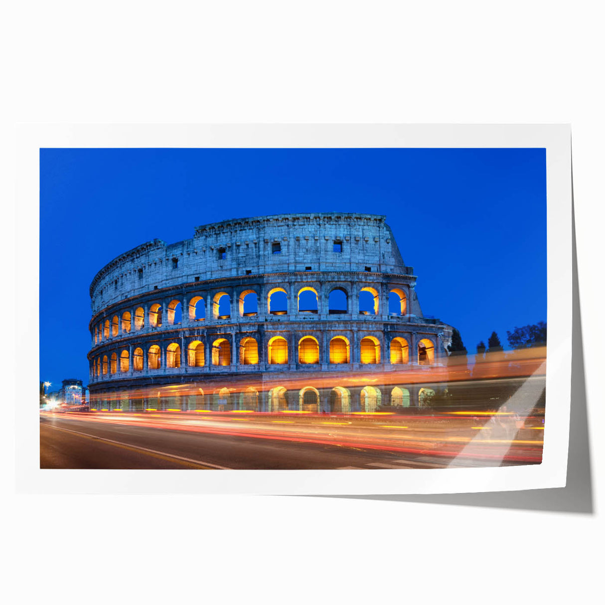 Rolled print of the Colosseum in Rome with a muted color palette, ideal for art wall dining room placement.