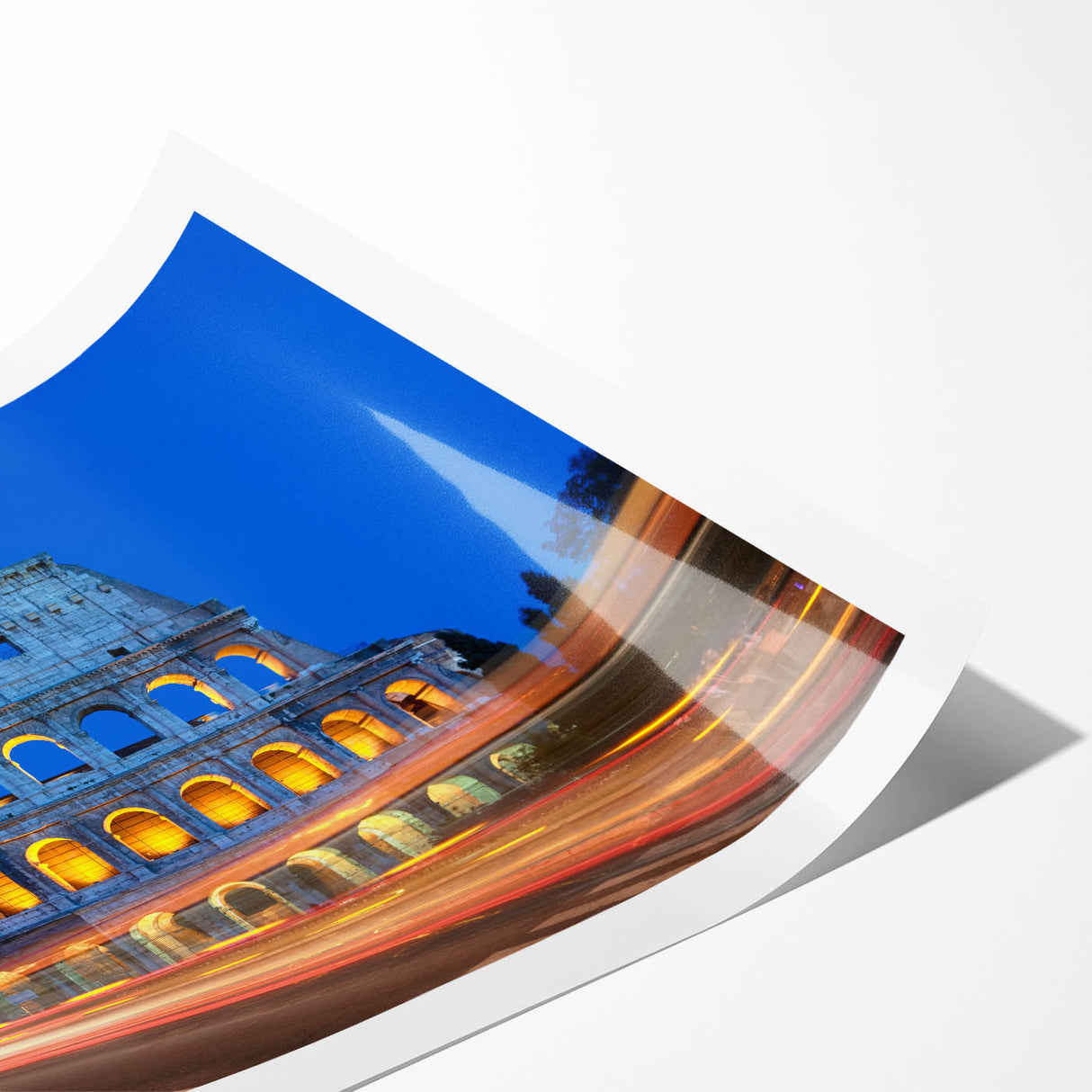 Extra large rolled print depicting the Colosseum in muted earth tones, ideal for large living room wall art.