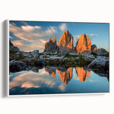 Vintage poster art of the Dolomites in Italy on framed canvas, featuring vibrant green and blue tones.