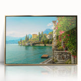 Acrylic print of Lake Como with soft pastel shades in art deco style, ideal for modern art wall decor.