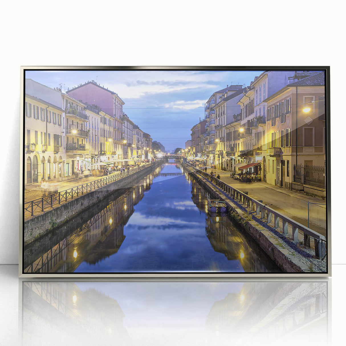 Large art print of Milan scenery in muted earth tones on a framed acrylic, ideal for modern art wall decor.