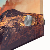 Large abstract wall art depicting Mount Etna in muted earth tones on acrylic glass, ideal for dining room art.