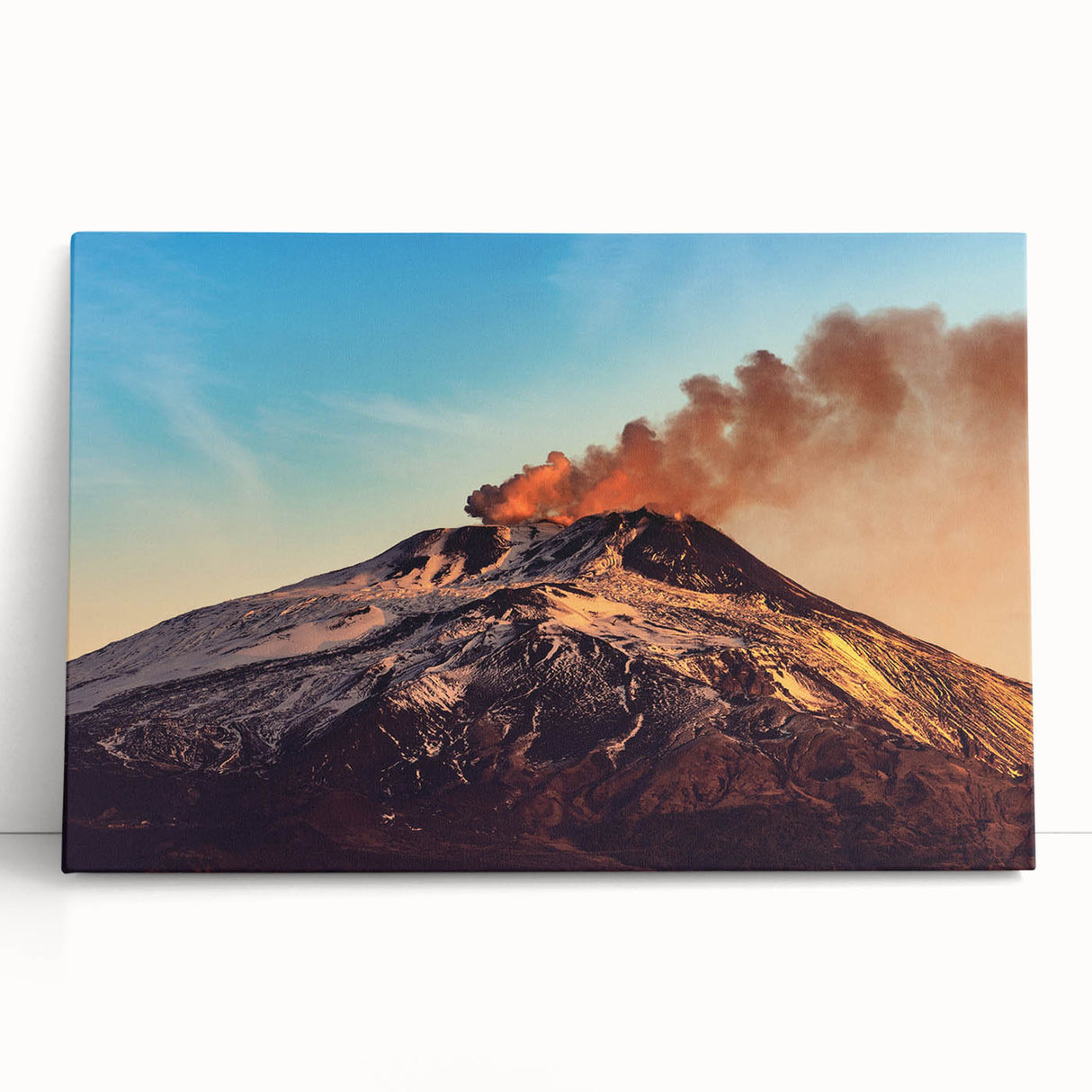 Black and white stretched canvas of Mount Etna, ideal for kitchen wall art.