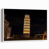 Vintage poster art of Pisa with colorful accents on extra large framed canvas, ideal for living room decor.