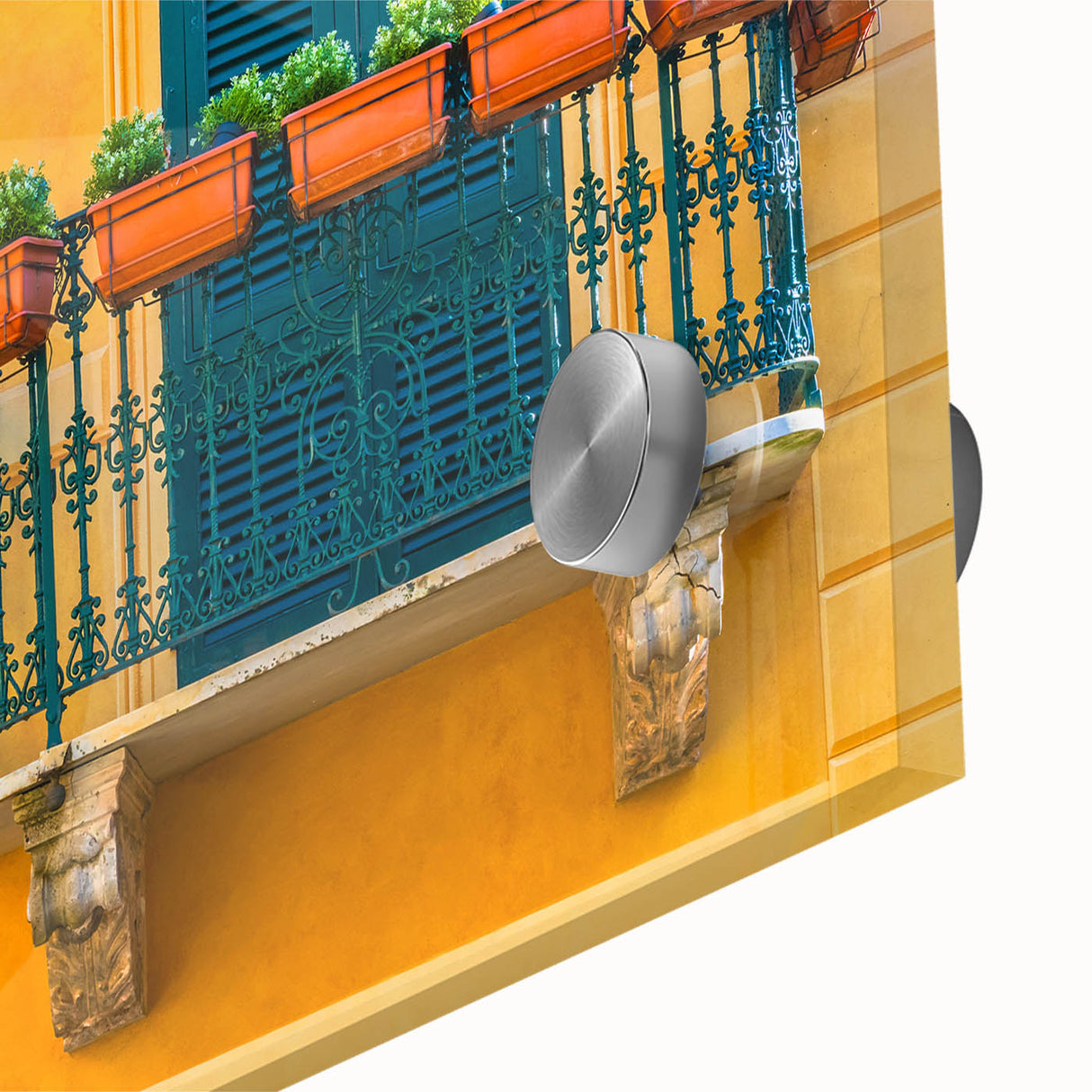 Large abstract wall art depicting Portofino, Italy in vibrant colors on acrylic glass, suitable for dining room ambiance.