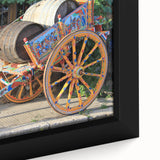 Black wall art featuring a textured, colorful Sicilian landscape on a framed canvas, ideal for living room decor.