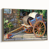 Framed canvas of a vintage Sicilian landscape in muted gold and black, ideal for bedroom wall art.