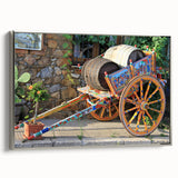 Landscape art painting of a Sicilian scenery on a framed canvas, featuring vibrant colors and vintage poster art style.