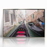 Acrylic print of Venice scenery with muted earth tones in a silver frame, suitable for modern art wall decor.