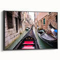 Black and white framed canvas of Venice landscape with vintage poster art style, ideal for bedroom decor.