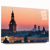 Acrylic print of a European scenery in Latvia, featuring muted earth tones, ideal for dining room decor.