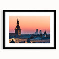 Extra large abstract art print featuring a textured, colorful depiction of a European landscape on a framed canvas.