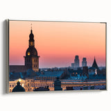 Landscape art painting of a vintage European scene in colorful tones on a framed canvas, ideal for living room decor.