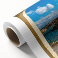 Art deco poster of a Malta landscape in pastel colors on rolled canvas, ideal for nursery wall art.