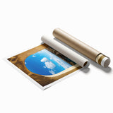 Extra large rolled print of a Malta coastal scenery with vivid blue and white tones, ideal for classy bathroom wall art.