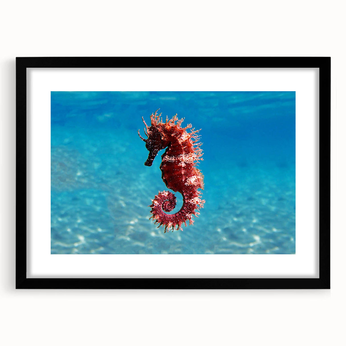 Colorful abstract art print of the Mediterranean Sea in vibrant blue and orange hues on a textured, extra large canvas.