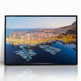 Large abstract wall art depicting a vibrant Monaco scenery in bold colors, framed in black acrylic.