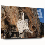 Large abstract wall art depicting a European Montenegro scenery in muted earth tones, printed on acrylic glass.