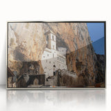Large art print of a serene Montenegro landscape in muted earth tones on a framed acrylic, ideal for modern art wall decor.