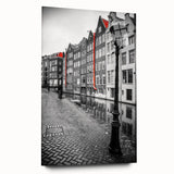 Acrylic print of Amsterdam canal scene in muted blue and gray tones, ideal for bedroom or dining room art.