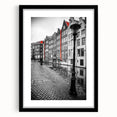 Extra large abstract art print of Amsterdam with vibrant colors on textured canvas, ideal for living room decor.