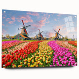 Acrylic print of a European scenery with vivid blue and green tones, suitable for bedroom or dining room decor.