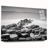 Large abstract wall art of a Northern Ireland scenery in muted green and blue tones on acrylic glass.