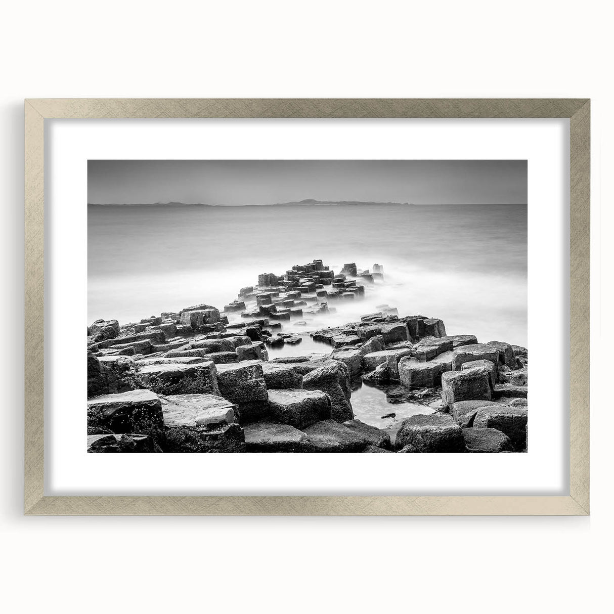 Extra large wall art featuring an abstract print of Northern Ireland scenery in textured gray and blue tones.