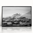 Large abstract wall art depicting a Northern Ireland landscape in muted green and blue tones, framed in black acrylic.