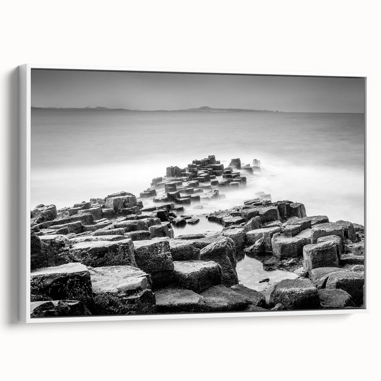 Vintage poster art of a Northern Ireland landscape in vibrant colors on a framed canvas, ideal for living room decor.