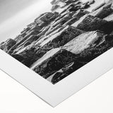 Art deco poster featuring a serene Northern Ireland landscape in muted green and blue tones on rolled canvas.