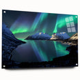 Acrylic print of a serene Norwegian landscape with vivid green and blue tones, ideal for bedroom or dining room decor.