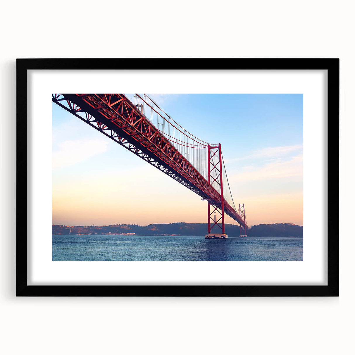 Colorful abstract art print of Lisbon scenery in vibrant hues on a large textured canvas, ideal for living room decor.