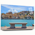 Acrylic print of Porto, Portugal scenery in muted blue and green tones, ideal for dining room decor.