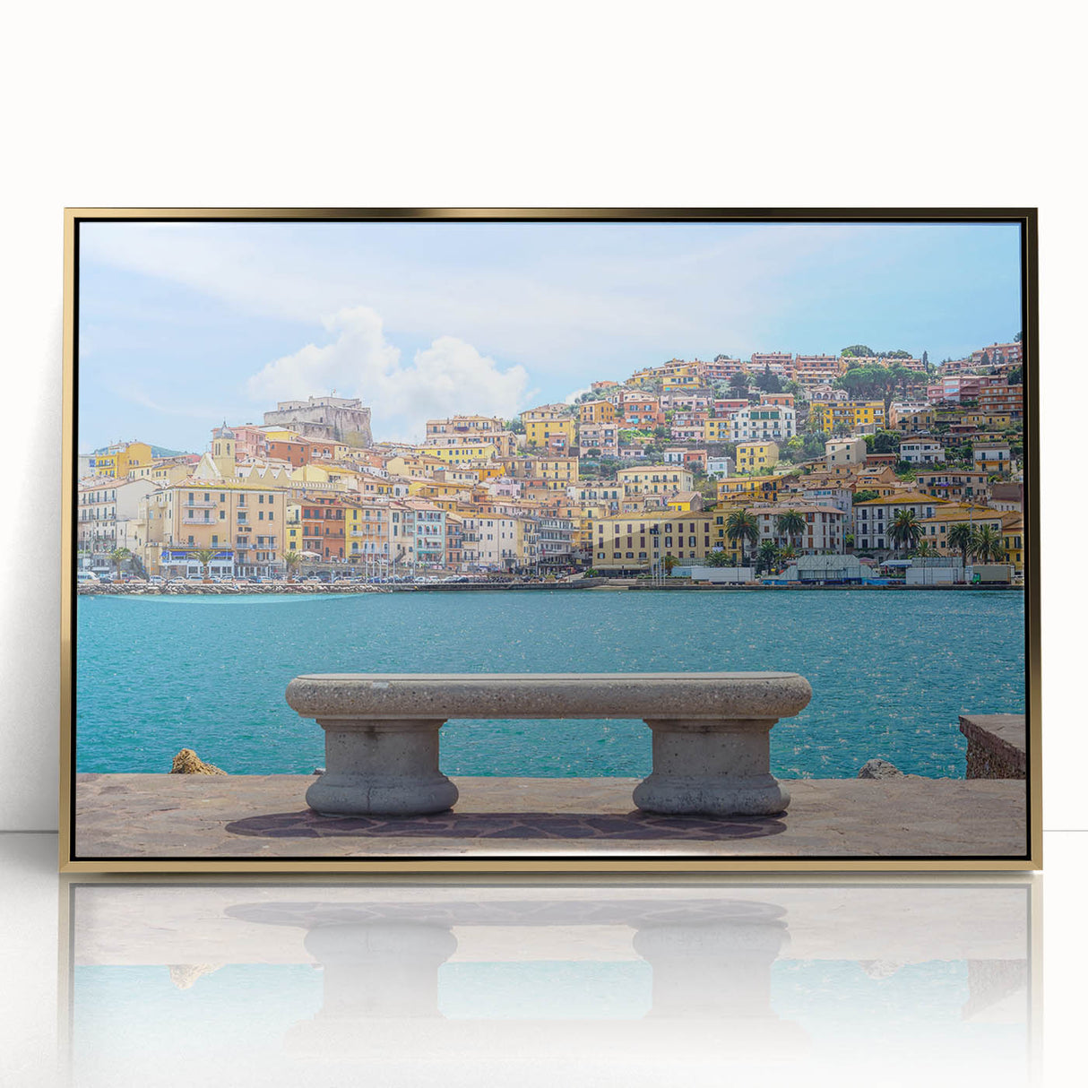 Art deco poster of Porto scenery in pastel tones on framed acrylic, ideal for modern art wall decor.