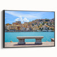 Black and white framed canvas of Porto landscape, in vintage poster style, ideal for bedroom wall decor.