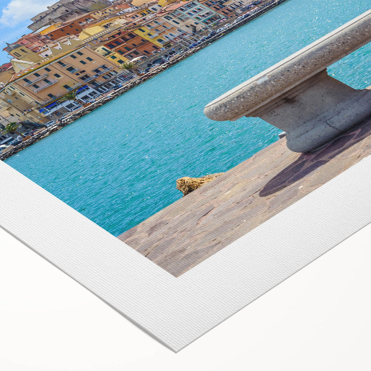 Art deco poster of Porto, Portugal with vibrant blue and white tones on rolled canvas, ideal for dining room wall art.