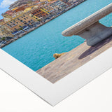 Art deco poster of Porto, Portugal with vibrant blue and white tones on rolled canvas, ideal for dining room wall art.