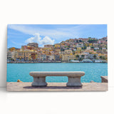 Black and white large art print of Porto, Portugal on stretched canvas, ideal for kitchen wall art.