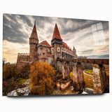 Large abstract wall art depicting a serene Romanian landscape in muted earth tones, printed on acrylic glass.