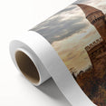 Art Deco poster of a European Romanian scenery in pastel shades on rolled canvas, ideal for nursery wall art.