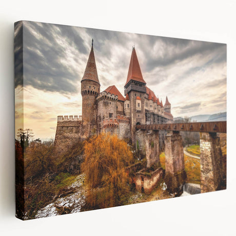 Scenic Romanian landscape on large stretched canvas with vivid green and blue tones, suitable for kitchen wall art.