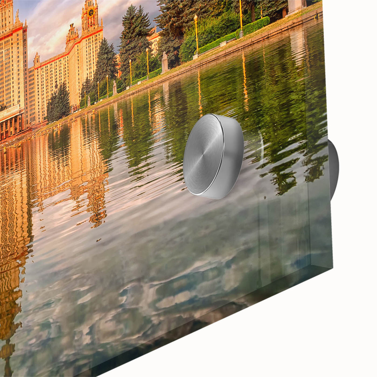 Large abstract depiction of Moscow on acrylic glass, featuring muted earth tones, ideal for dining room art.