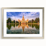 Extra large abstract art print of Moscow skyline in textured silver frame, ideal for living room decor.