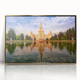Art deco poster of Moscow skyline in gold and black tones on acrylic, suitable for modern art wall decor.