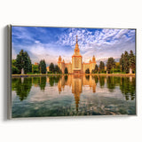 Framed canvas of a vintage-style Moscow landscape painting with colorful art on a black background.