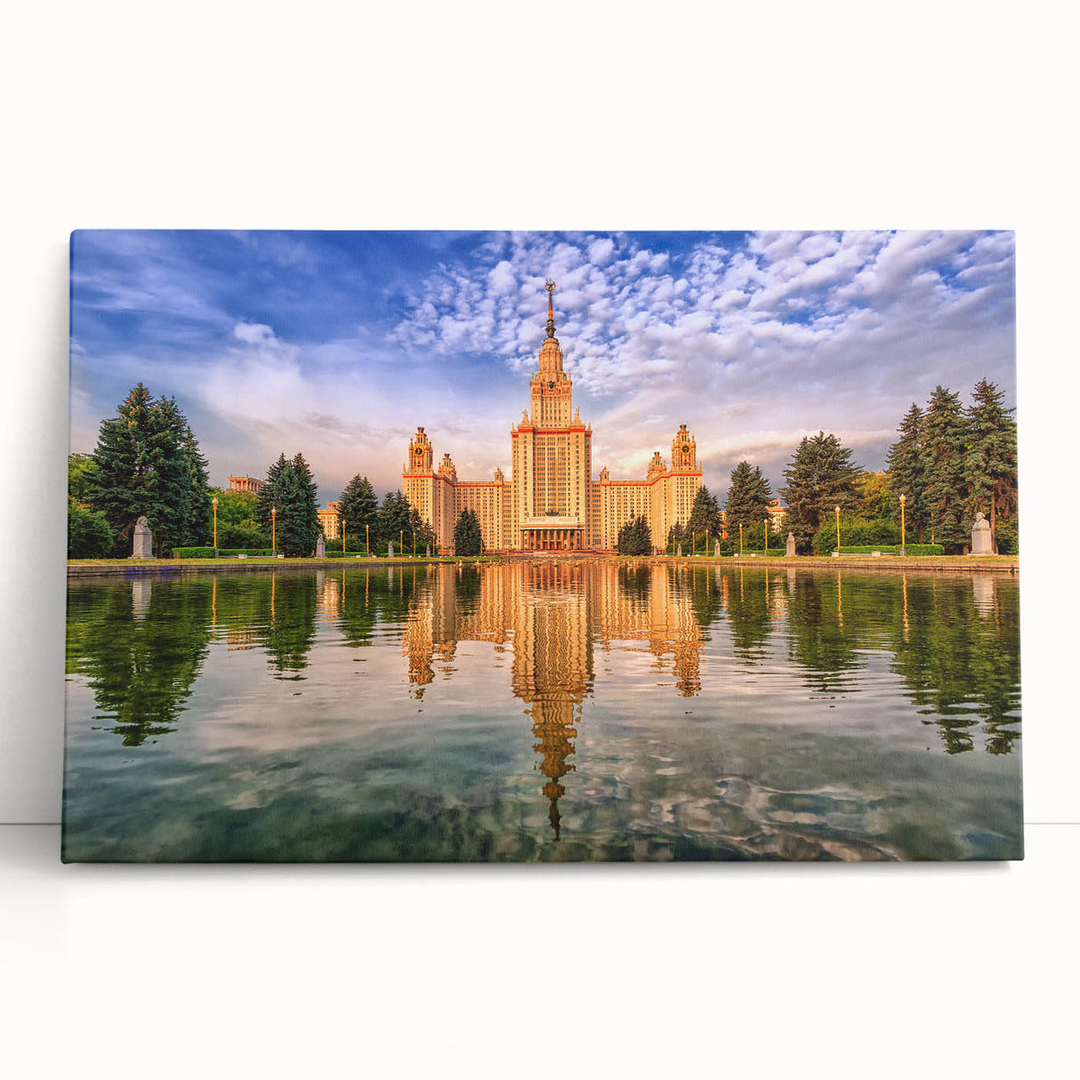 Black and white stretched canvas of Moscow skyline, large format ideal for kitchen wall art.