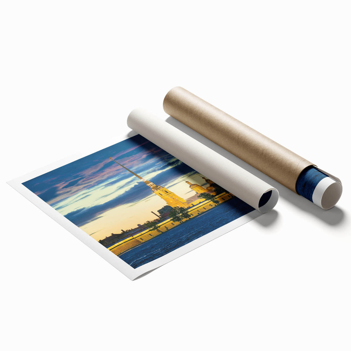 Rolled print of a floral art depicting Europe's scenery, with muted earth tones, ideal for classy bathroom wall art.